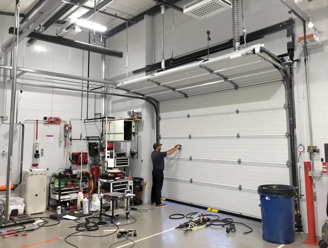 Wallingford Center Garage Door Repair certified technician performing commercial door repair at a Wallingford Center business facility