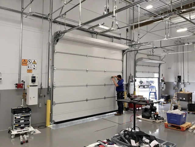 Commercial garage door repair being performed by Wallingford Center Garage Door Repair expert in Wallingford Center