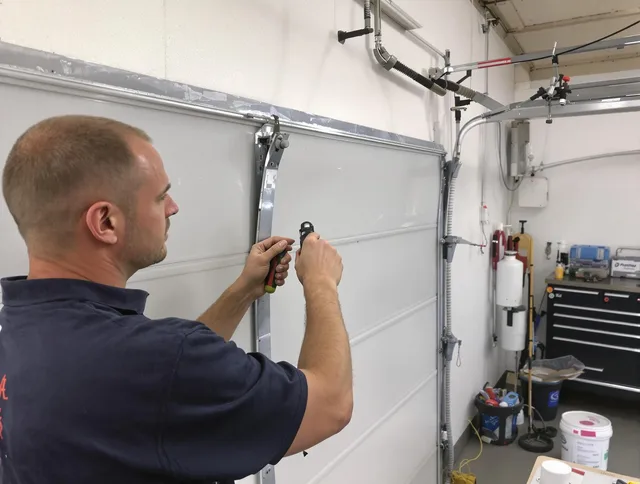 Before and after garage door dent repair by Wallingford Center Garage Door Repair in Wallingford Center