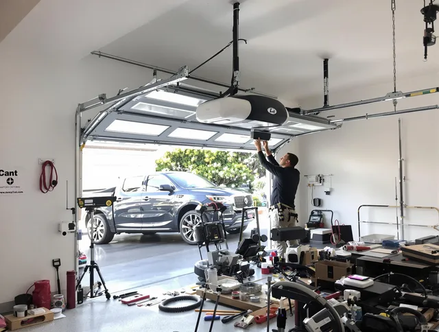 Wallingford Center Garage Door Repair specialist installing smart garage door opener system in Wallingford Center home