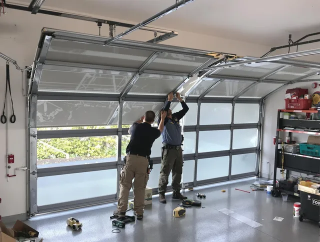 Wallingford Center Garage Door Repair expert performing precise panel replacement on Wallingford Center garage door